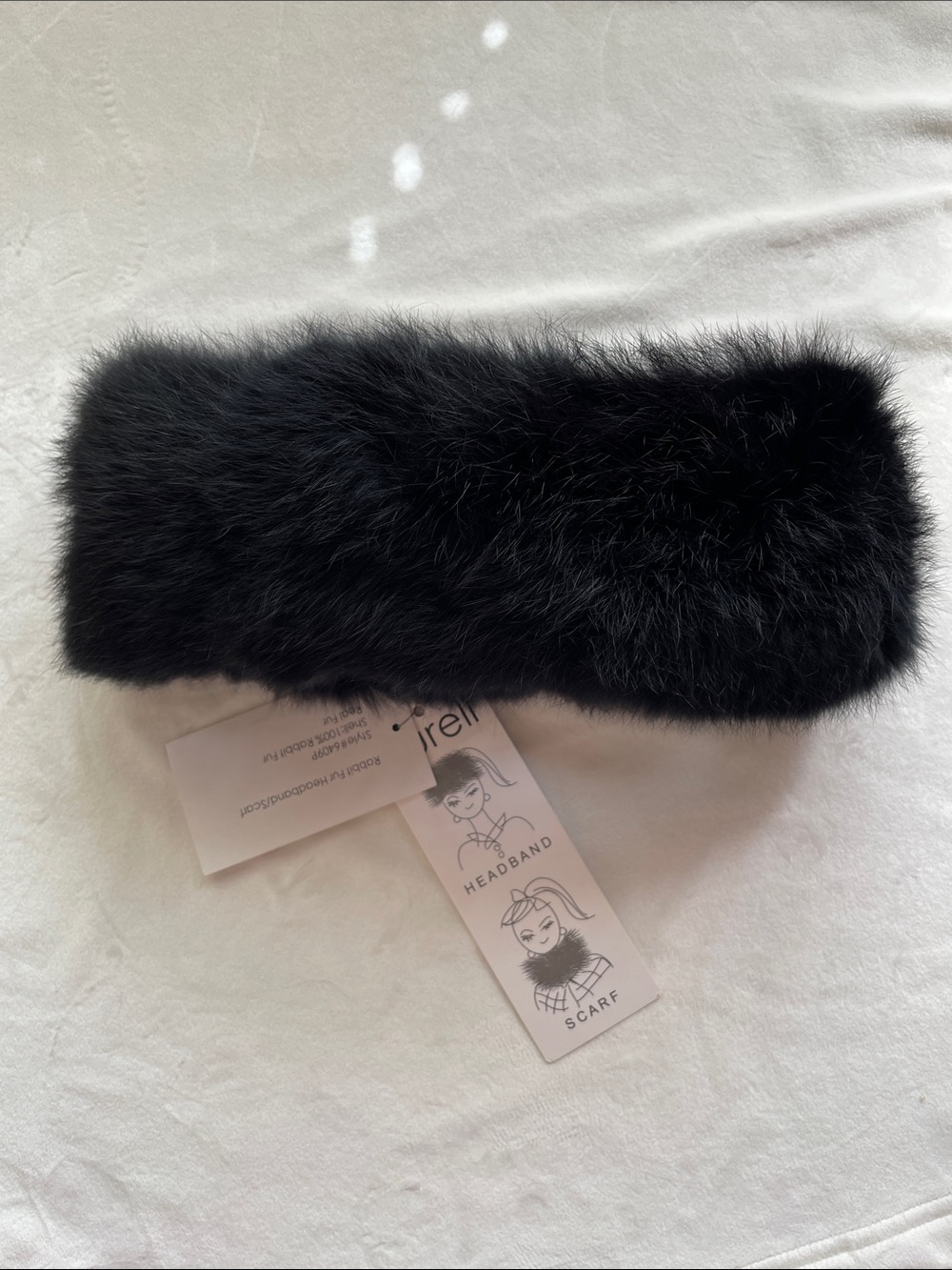 NWT.Surell Black 100% Rabbit Fur Headband/Scarf